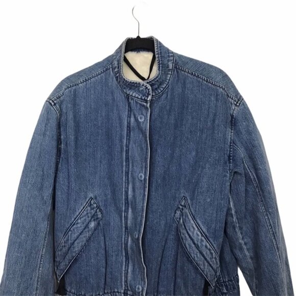 Helmut Lang Blue Denim 100% Cotton Shearling Lined Oversized Parka Coat - Picture 7 of 10